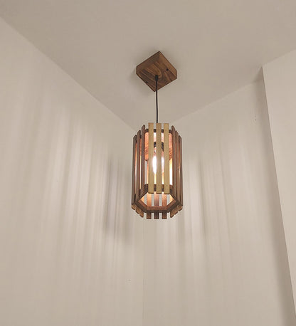 Look Brown Wooden Single Hanging Lamp