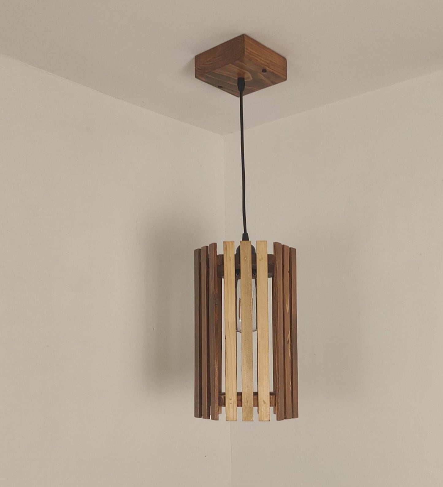 Look Brown Wooden Single Hanging Lamp