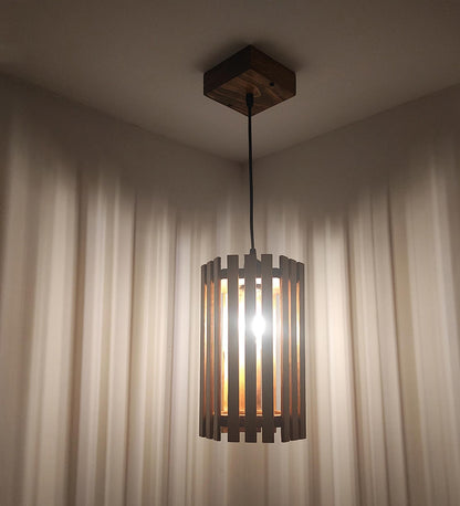 Look Brown Wooden Single Hanging Lamp