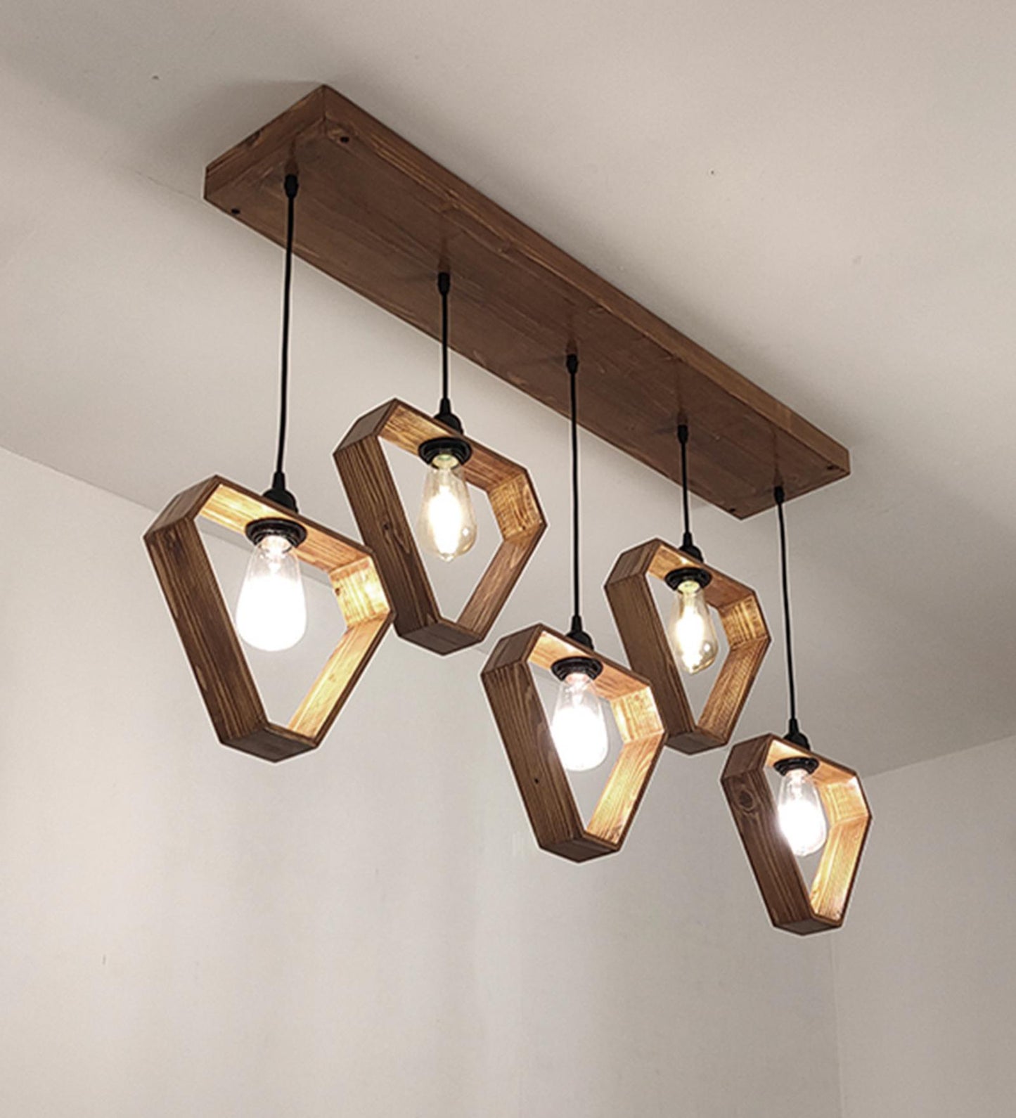 Storm Brown Wooden 5 Series Hanging Lamp