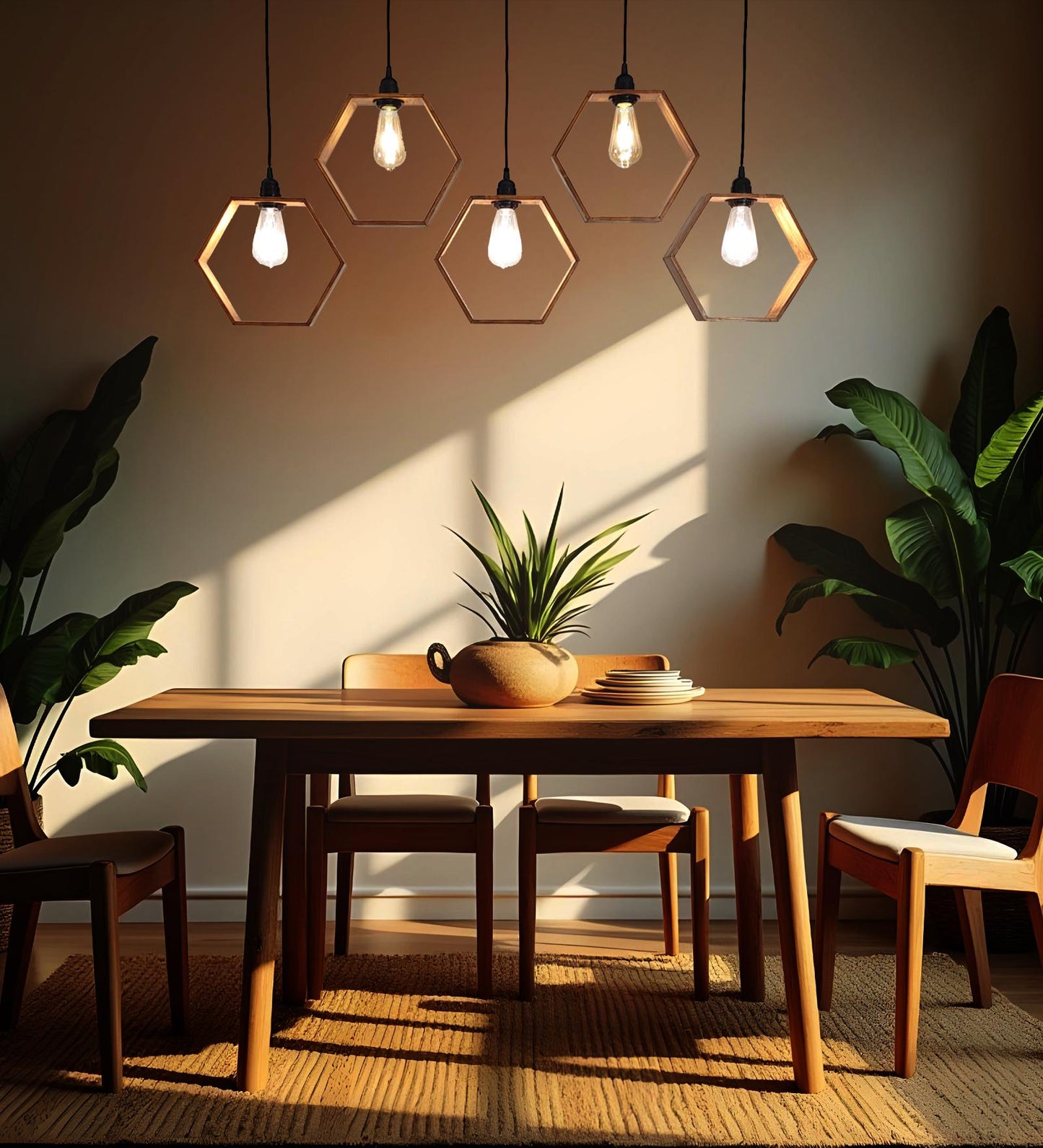 Peak Brown Wooden 5 Series Hanging Lamp