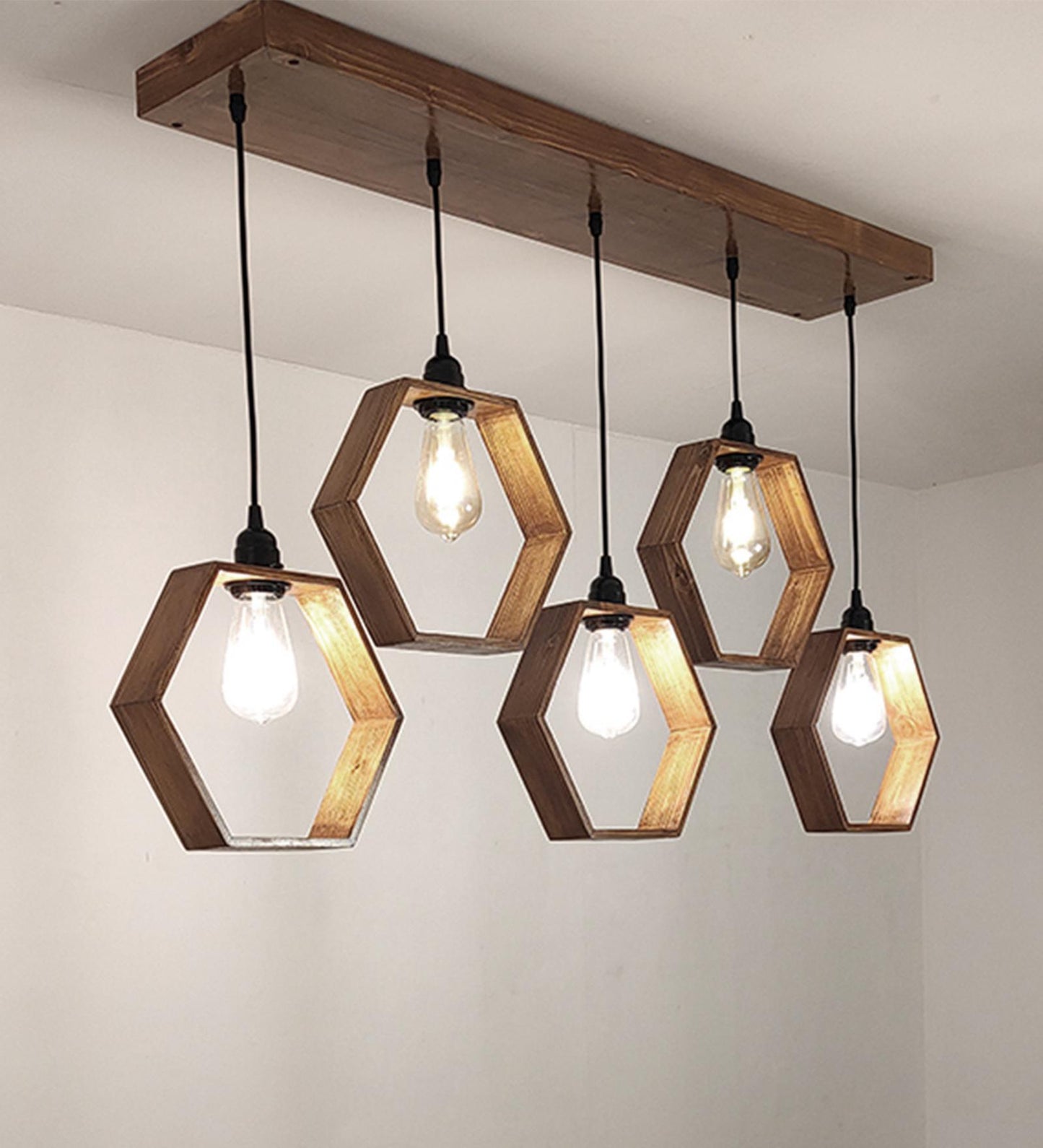 Peak Brown Wooden 5 Series Hanging Lamp