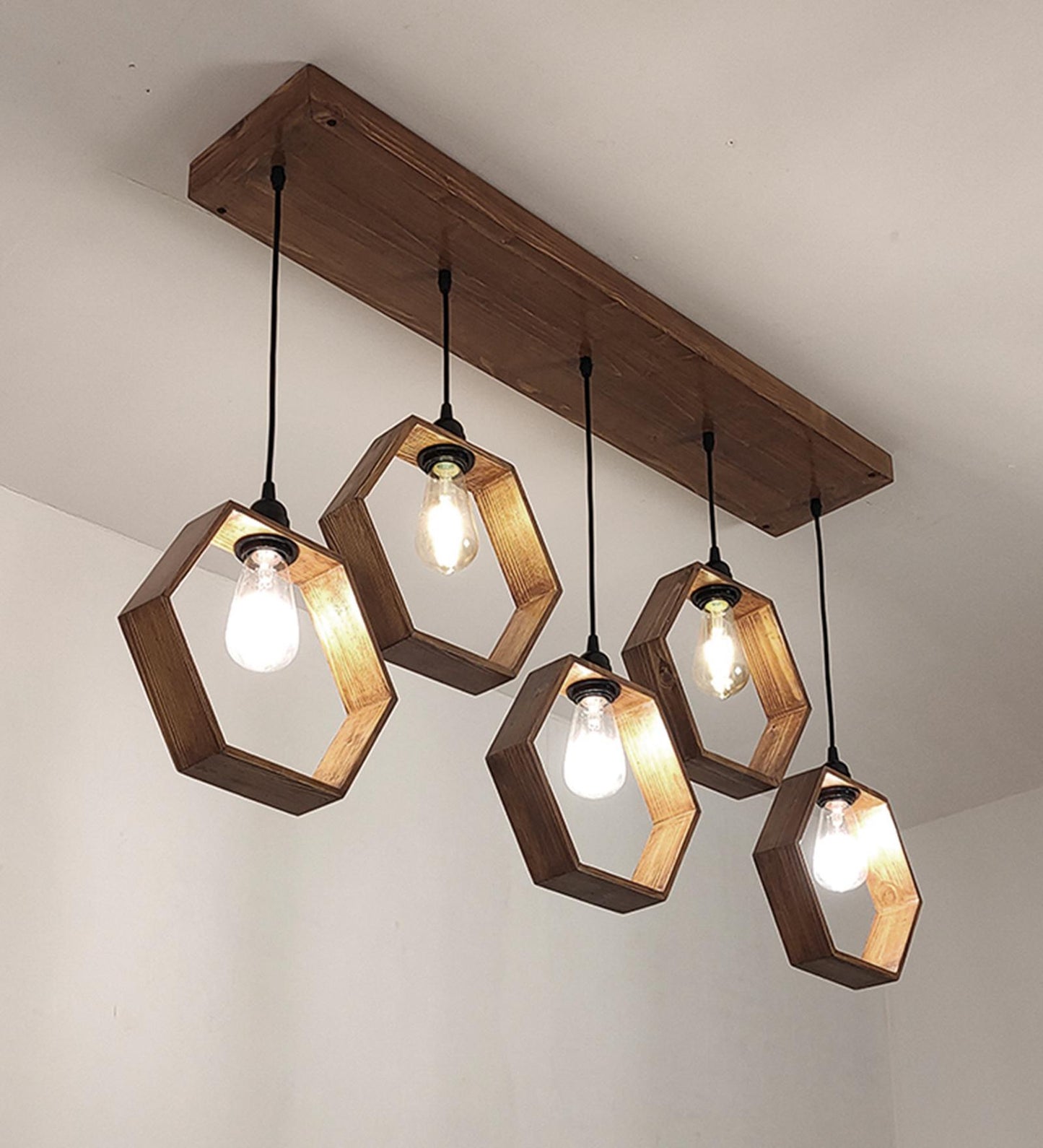 Peak Brown Wooden 5 Series Hanging Lamp