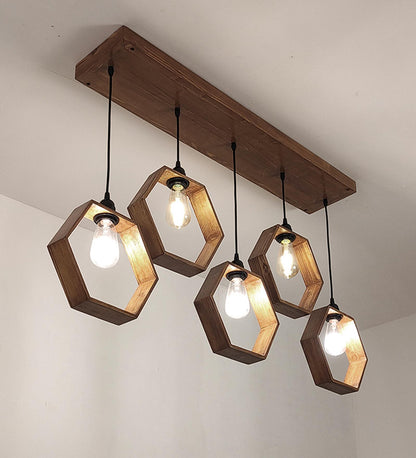 Peak Brown Wooden 5 Series Hanging Lamp