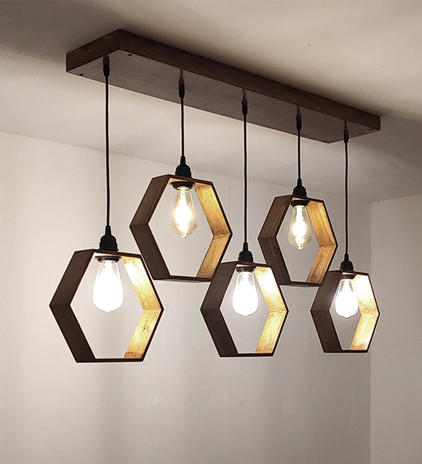 Peak Brown Wooden 5 Series Hanging Lamp