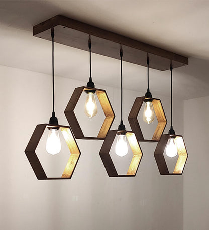 Peak Brown Wooden 5 Series Hanging Lamp