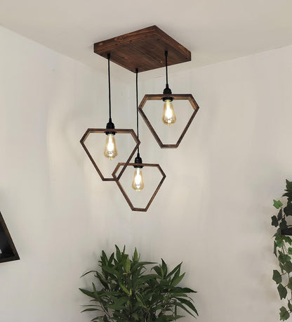Peace Brown Wooden Cluster Hanging Lamp