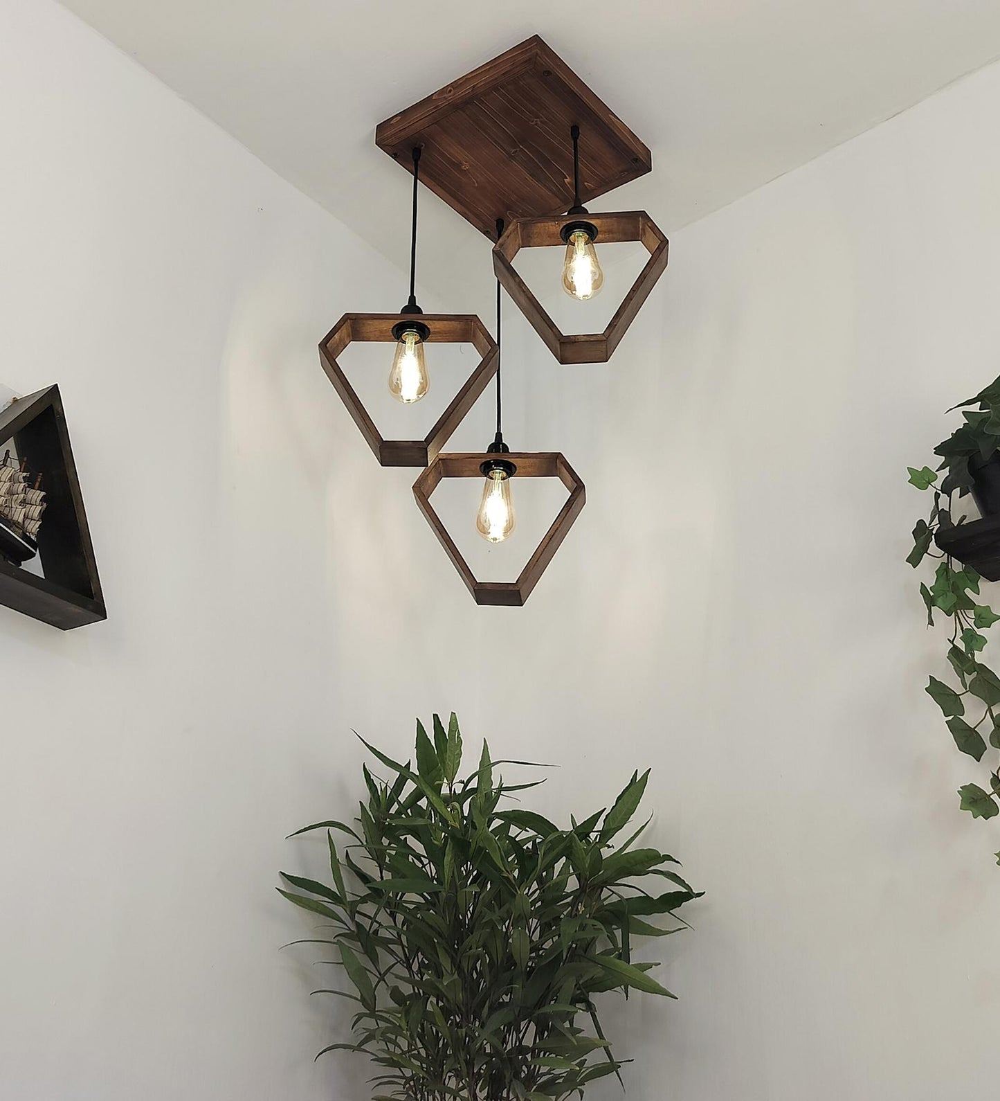 Peace Brown Wooden Cluster Hanging Lamp