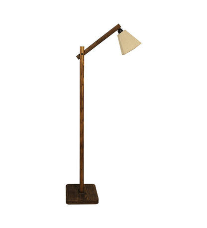 Despair Wooden Floor Lamp with Brown Base and Beige Fabric Lampshade