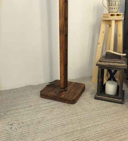 Despair Wooden Floor Lamp with Brown Base and Beige Fabric Lampshade
