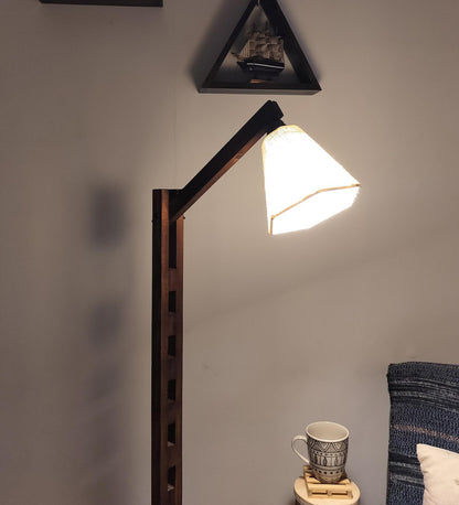 Despair Wooden Floor Lamp with Brown Base and Beige Fabric Lampshade