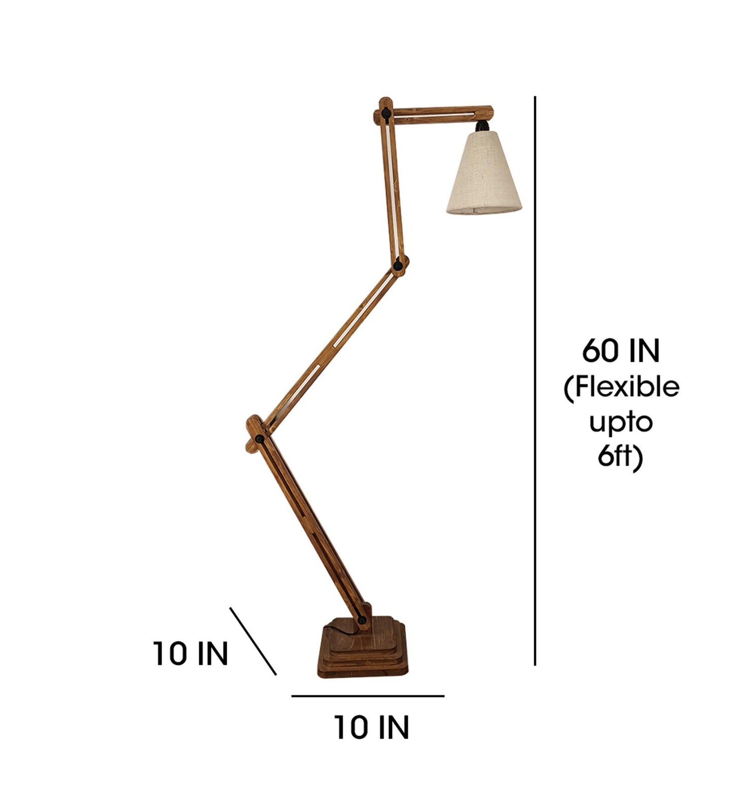 Daisy Wooden Floor Lamp with Brown Base and Jute Fabric Lampshade