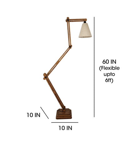 Daisy Wooden Floor Lamp with Brown Base and Jute Fabric Lampshade
