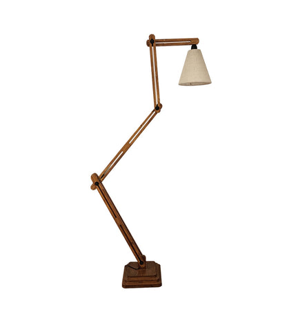 Daisy Wooden Floor Lamp with Brown Base and Jute Fabric Lampshade