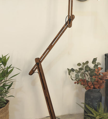 Daisy Wooden Floor Lamp with Brown Base and Jute Fabric Lampshade