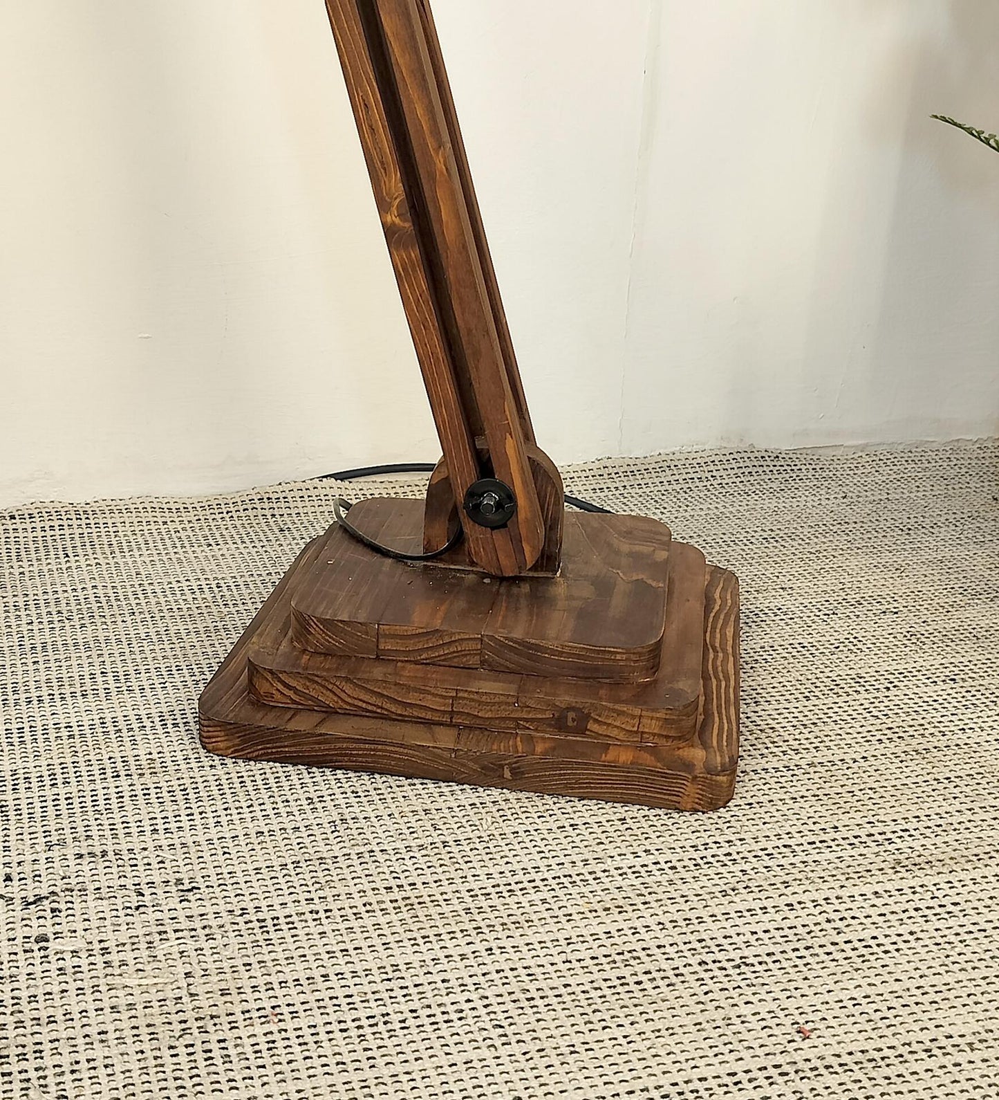 Daisy Wooden Floor Lamp with Brown Base and Jute Fabric Lampshade