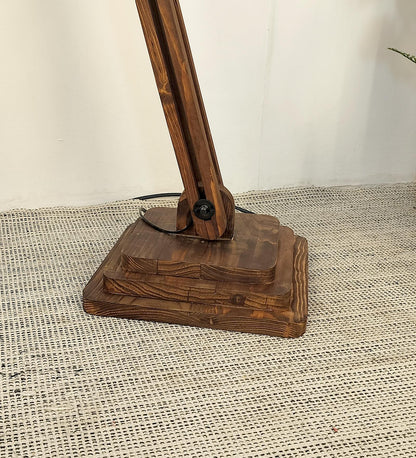Daisy Wooden Floor Lamp with Brown Base and Jute Fabric Lampshade
