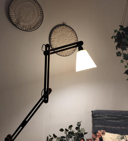 Daisy Wooden Floor Lamp with Brown Base and Jute Fabric Lampshade
