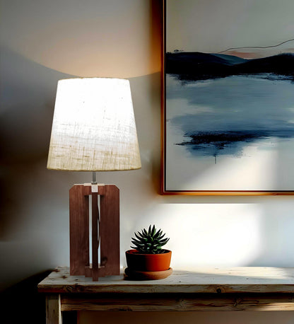 Live Brown Wooden Table Lamp with Jute Lampshade
