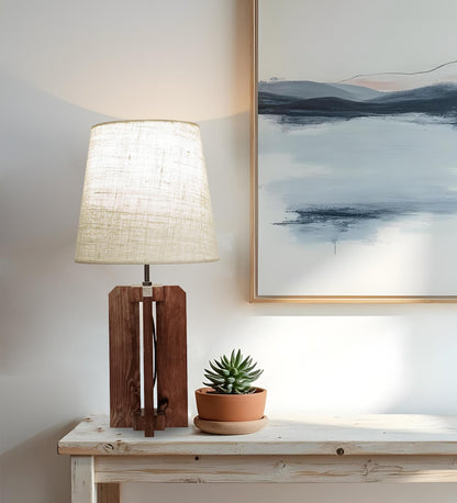 Live Brown Wooden Table Lamp with Jute Lampshade