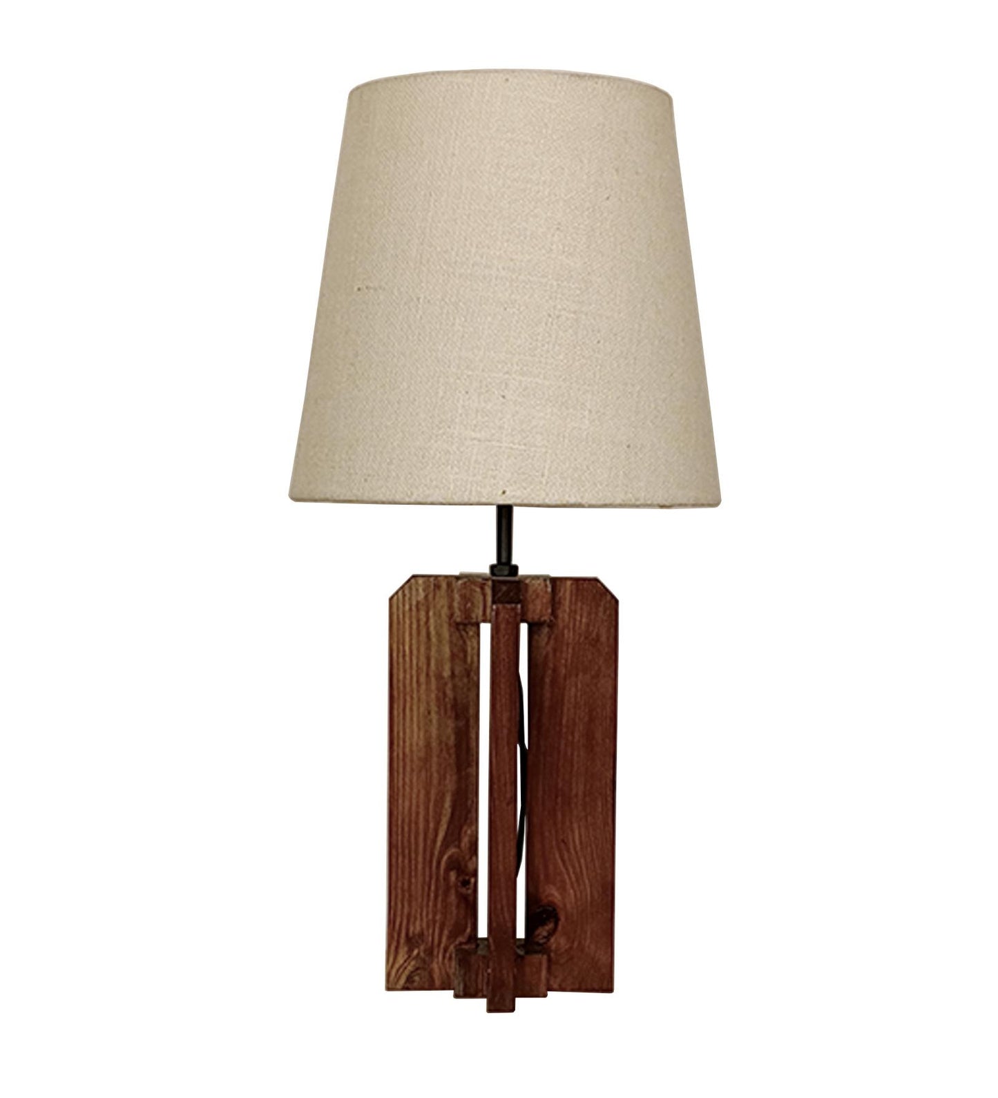 Live Brown Wooden Table Lamp with Jute Lampshade