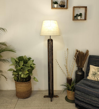 Moonstone Wooden Floor Lamp with Premium Beige Fabric Lampshade