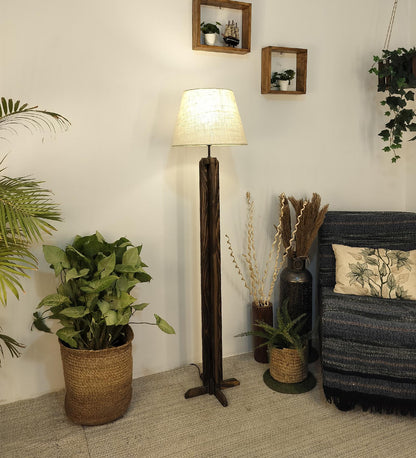 Moonstone Wooden Floor Lamp with Premium Beige Fabric Lampshade