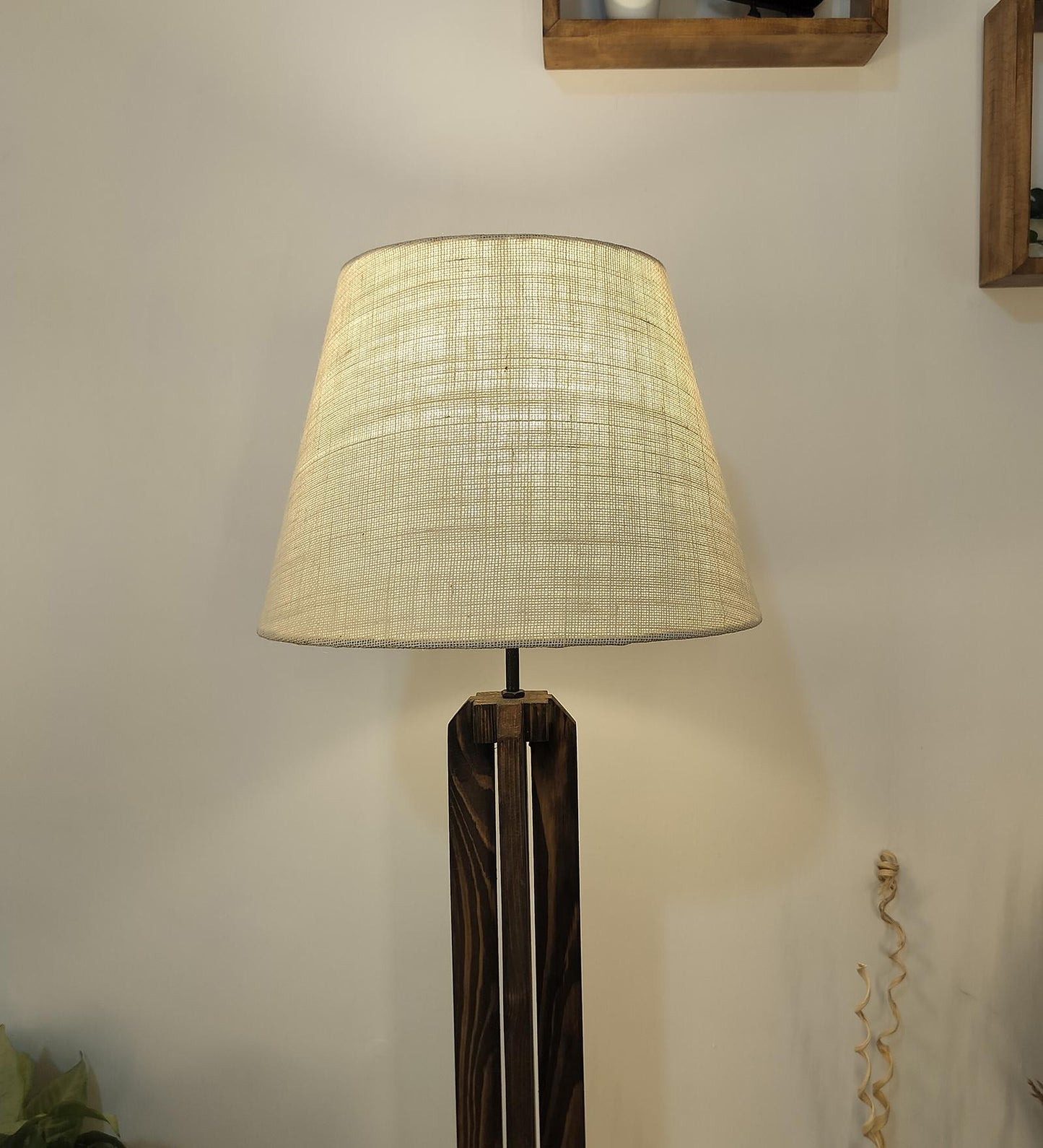 Moonstone Wooden Floor Lamp with Premium Beige Fabric Lampshade