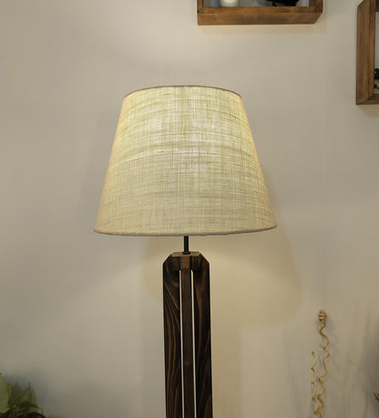 Moonstone Wooden Floor Lamp with Premium Beige Fabric Lampshade