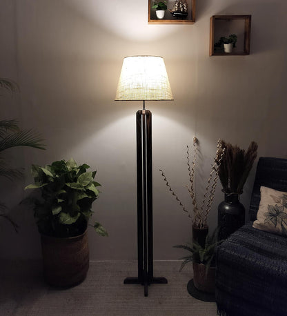 Moonstone Wooden Floor Lamp with Premium Beige Fabric Lampshade
