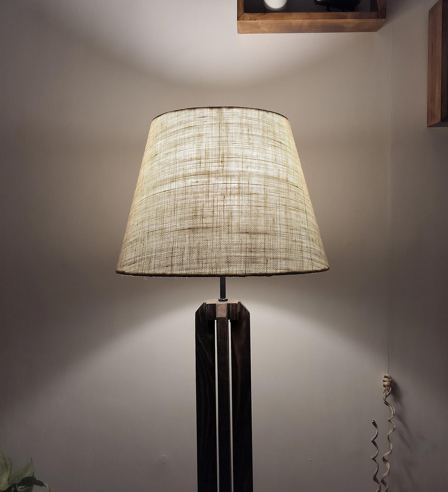 Moonstone Wooden Floor Lamp with Premium Beige Fabric Lampshade