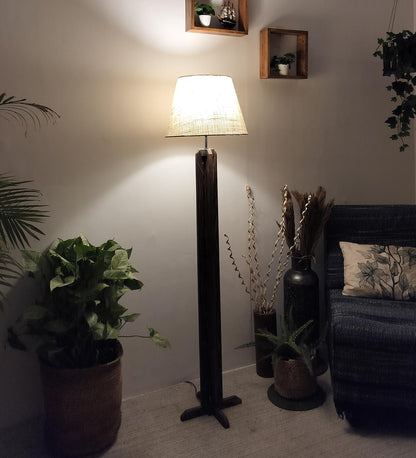 Moonstone Wooden Floor Lamp with Premium Beige Fabric Lampshade