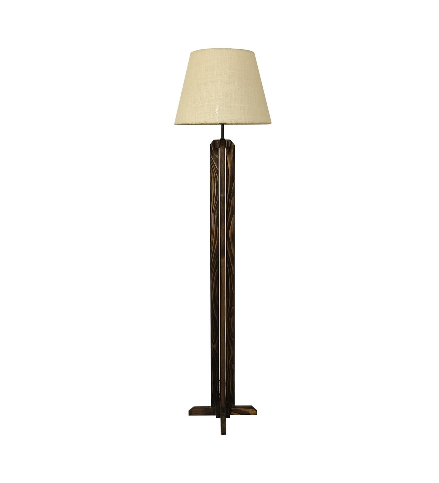 Moonstone Wooden Floor Lamp with Premium Beige Fabric Lampshade
