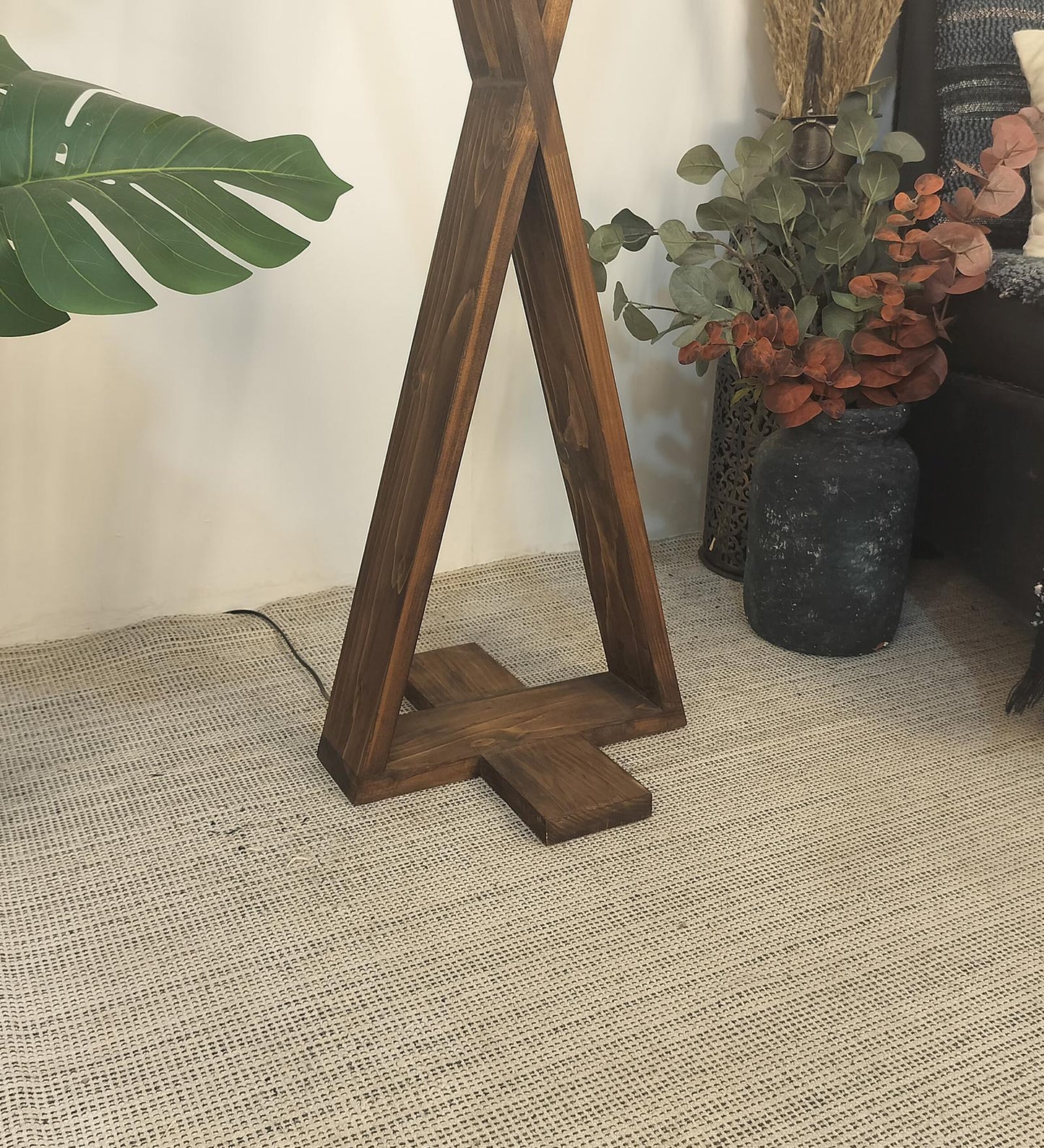 Glow Wooden Floor Lamp with Premium Beige Fabric Lampshade