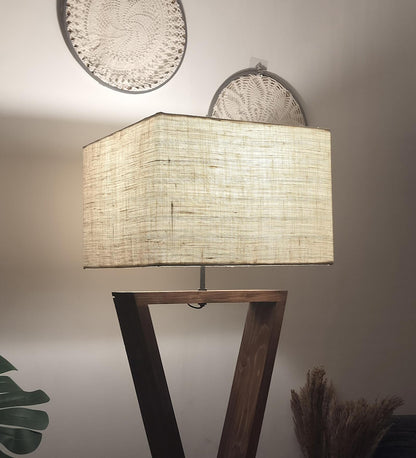 Glow Wooden Floor Lamp with Premium Beige Fabric Lampshade