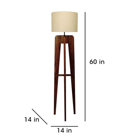 Light Wooden Floor Lamp with Premium Beige Fabric Lampshade