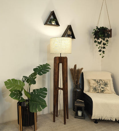Light Wooden Floor Lamp with Premium Beige Fabric Lampshade