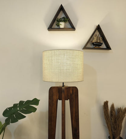 Light Wooden Floor Lamp with Premium Beige Fabric Lampshade