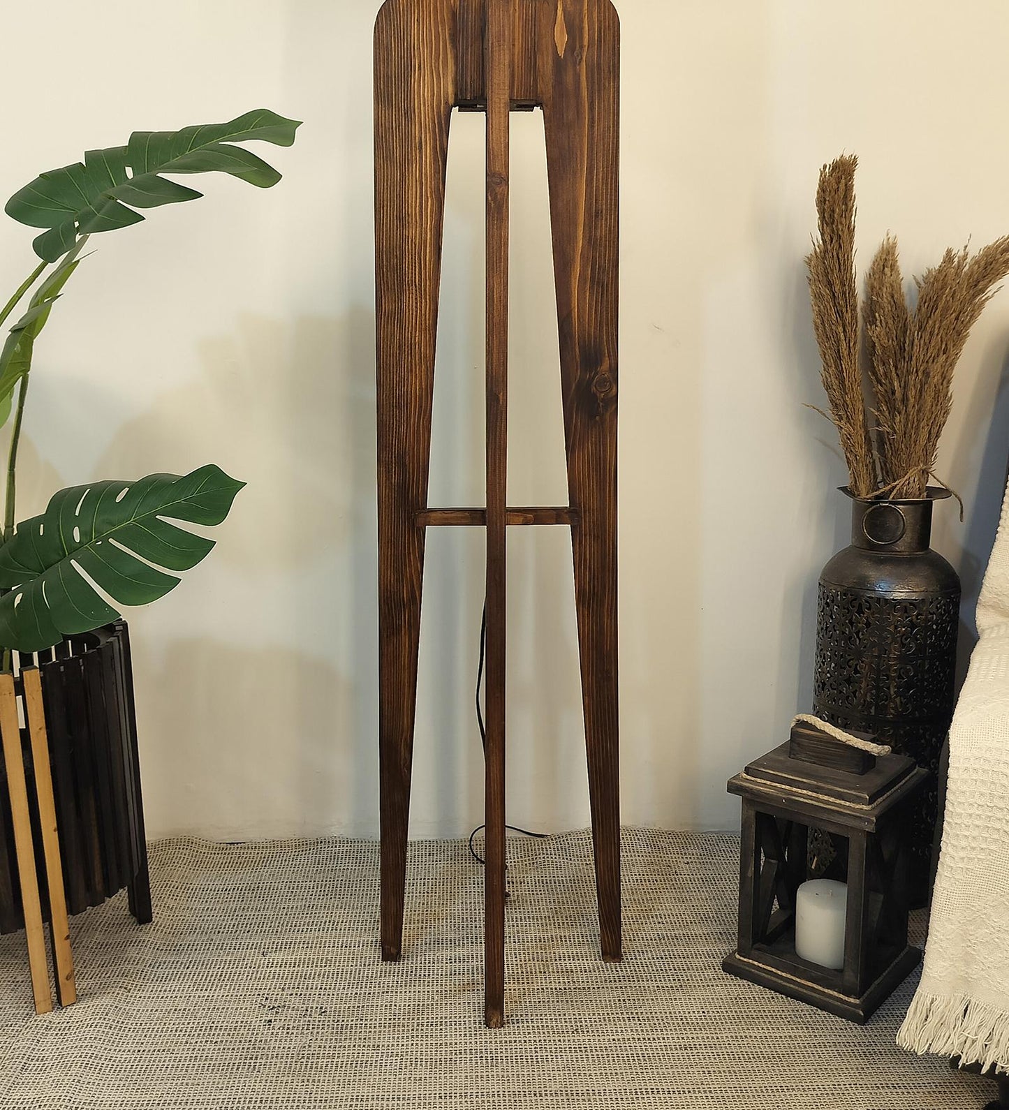 Light Wooden Floor Lamp with Premium Beige Fabric Lampshade