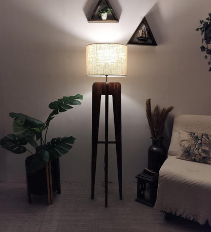 Light Wooden Floor Lamp with Premium Beige Fabric Lampshade