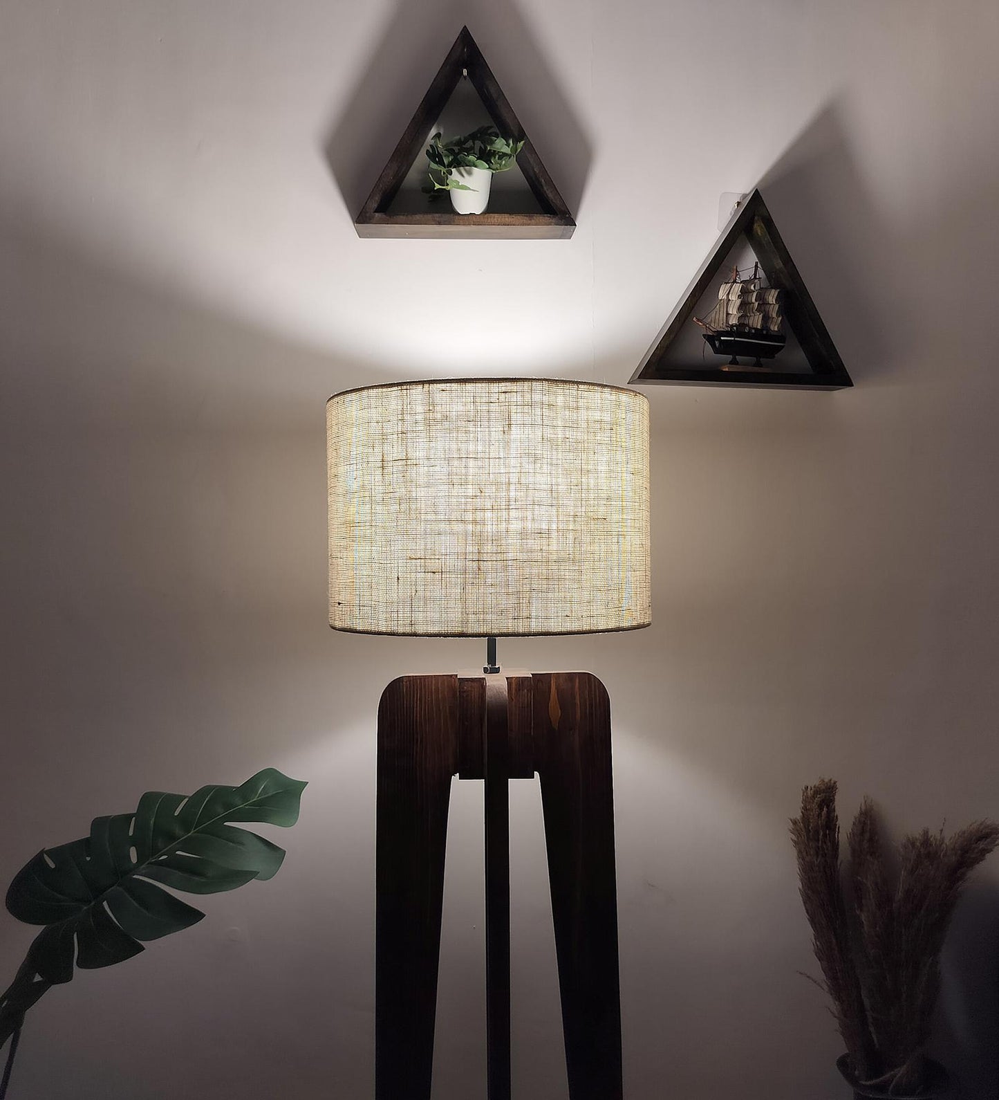 Light Wooden Floor Lamp with Premium Beige Fabric Lampshade