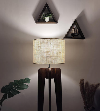 Light Wooden Floor Lamp with Premium Beige Fabric Lampshade