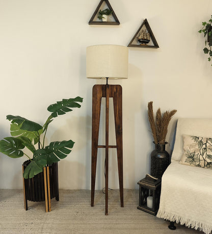Light Wooden Floor Lamp with Premium Beige Fabric Lampshade