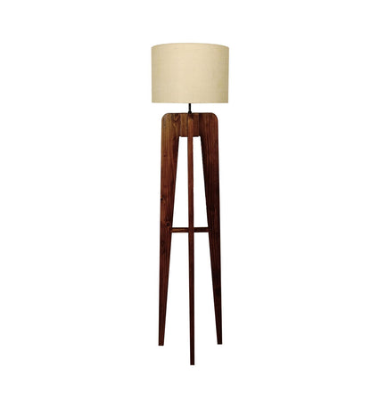 Light Wooden Floor Lamp with Premium Beige Fabric Lampshade