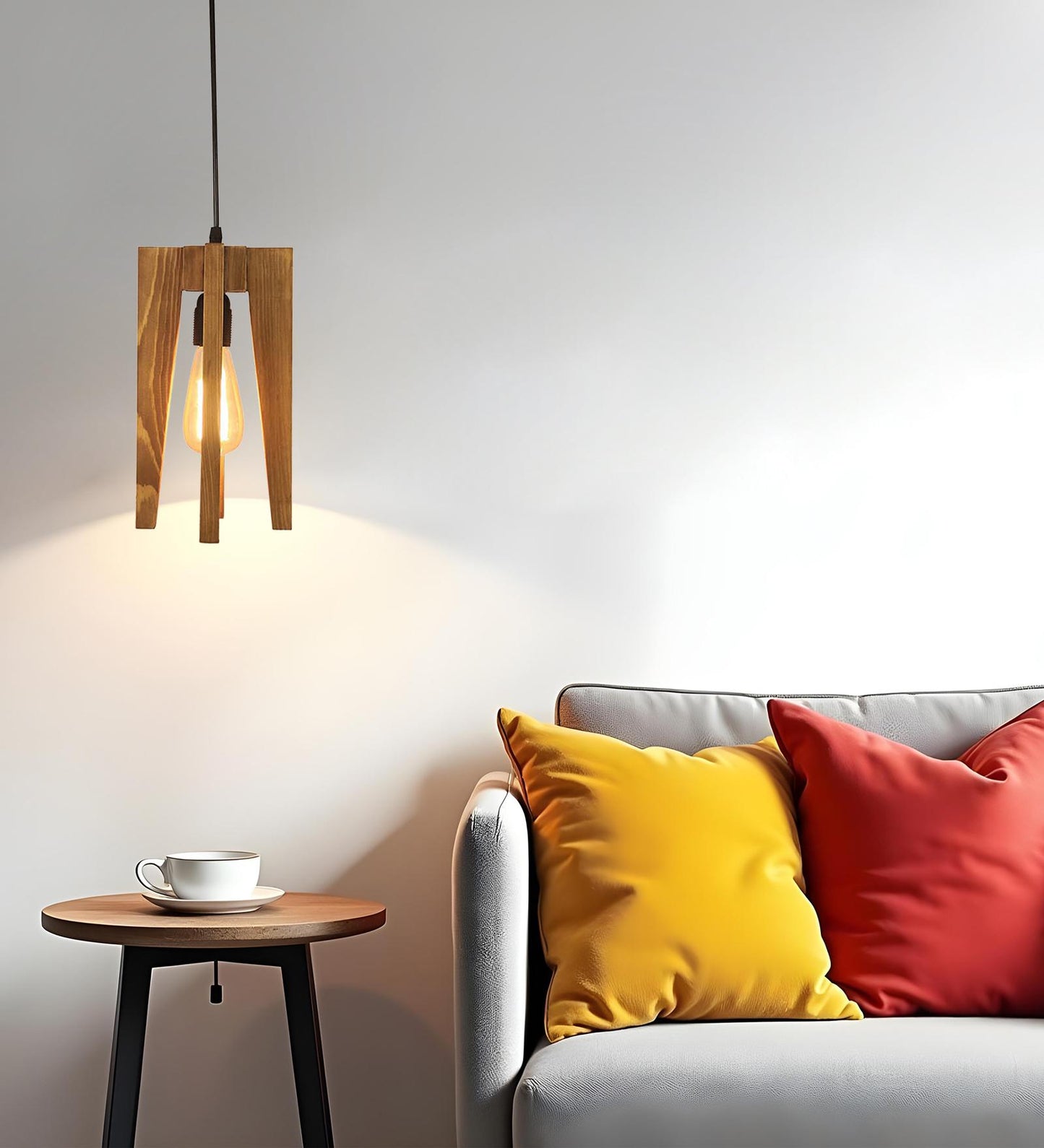 Light Beige Wooden Single Hanging Lamp