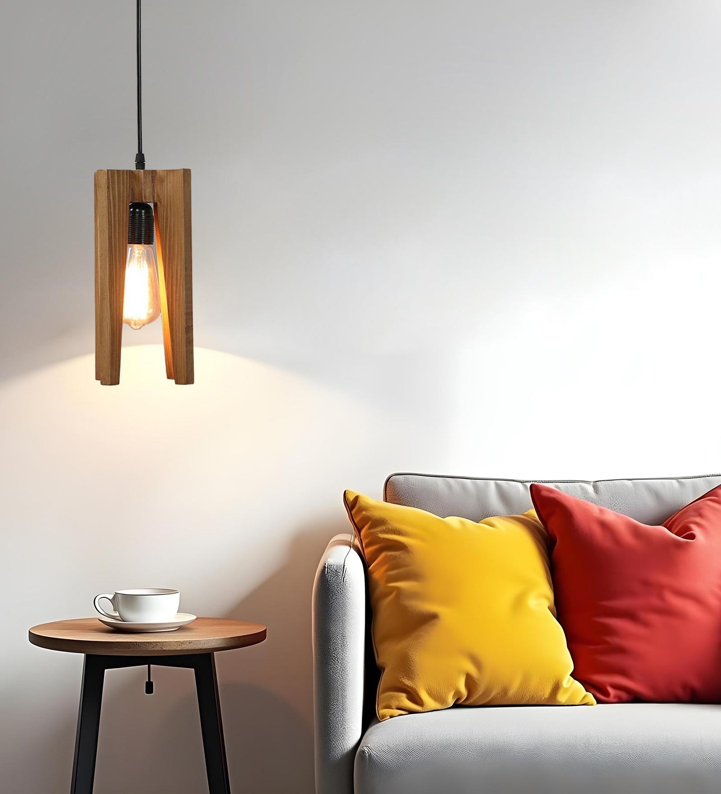 Light Beige Wooden Single Hanging Lamp