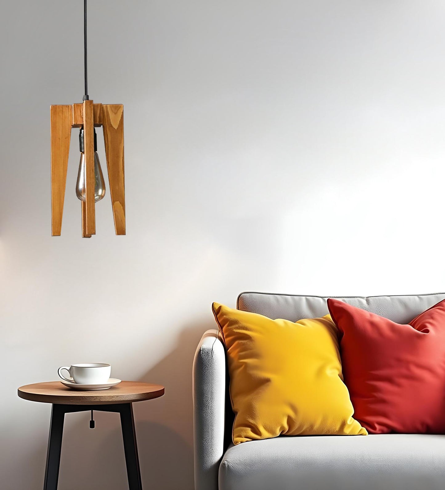 Light Beige Wooden Single Hanging Lamp