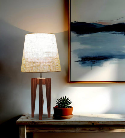 Light Brown Wooden Table Lamp with Jute Lampshade