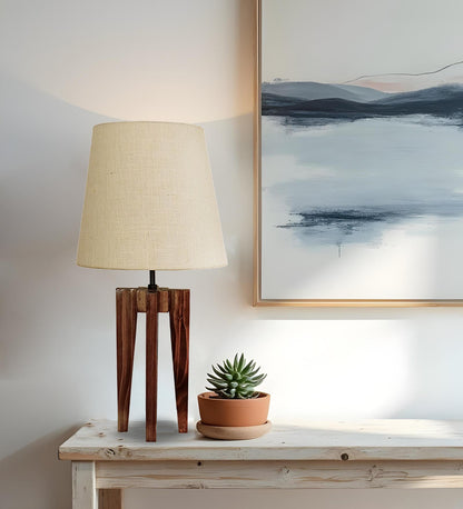 Light Brown Wooden Table Lamp with Jute Lampshade
