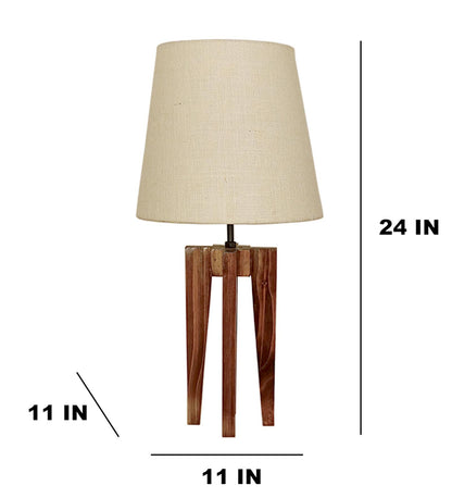 Light Brown Wooden Table Lamp with Jute Lampshade